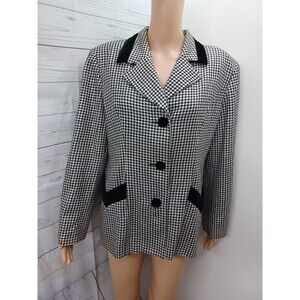Laura Henson Womens Black & White Houndstooth Blazer Jacket Sz 12